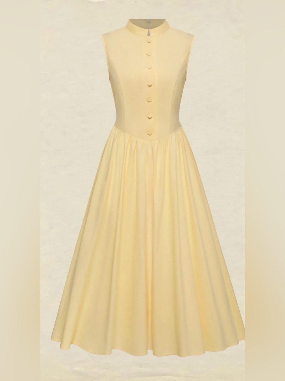 Sleeveless Pale Yellow Button-Front Midi Dress #402 - Picture 7 of 10